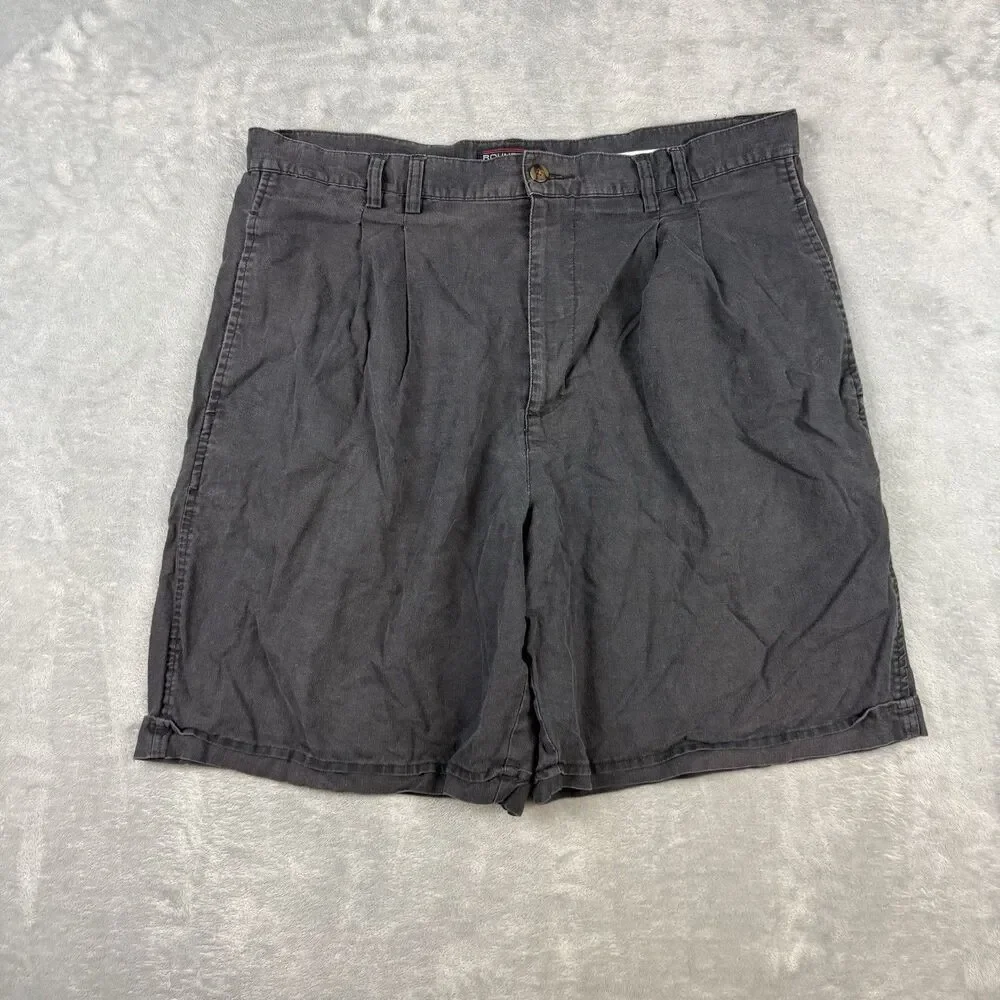 Roundtree & Yorke Linen Cotton Pleated Shorts Gray 36 Casual Summer